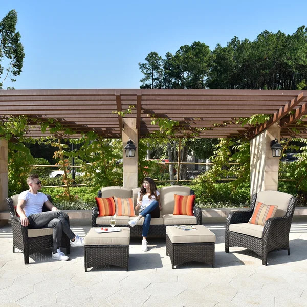 Melanson Patio 5 Piece Rattan Sofa Seating Group with Cushions | Wayfair North America