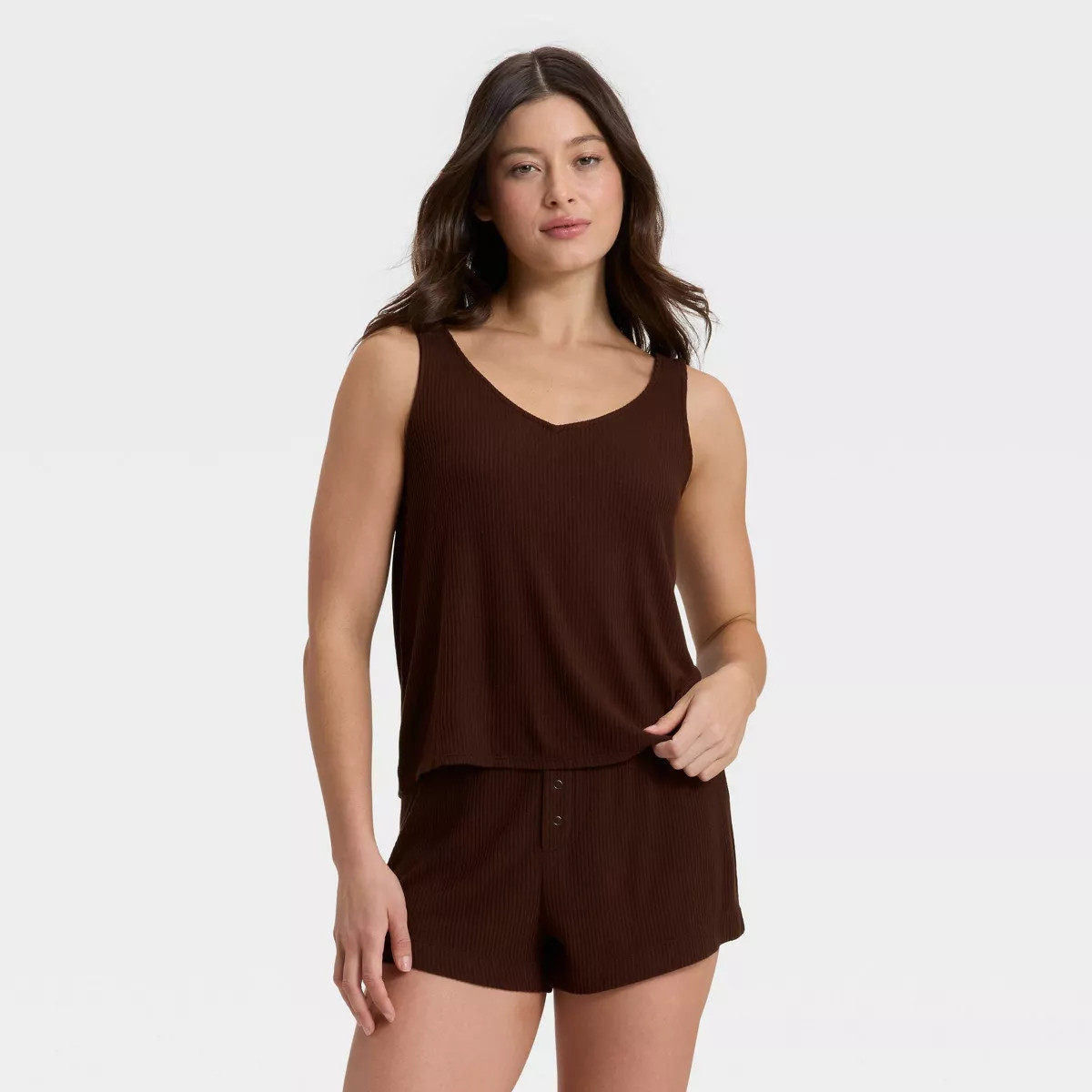 Women's Cozy Ribbed Pajama Tank Top - Auden™ Brown M | Target