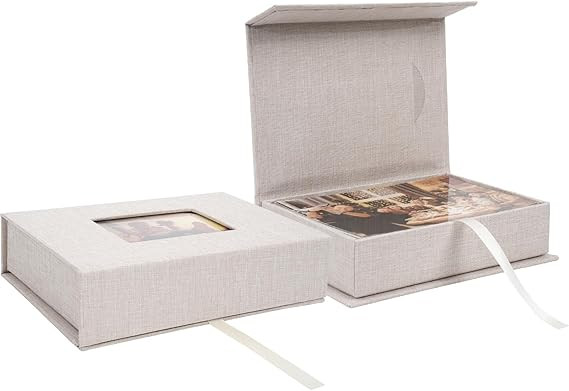 Linen Photo Storage Box, 4 x 6 Inch Memory Keepsake Organizer with Transparent Window, Stylish Ph... | Amazon (US)