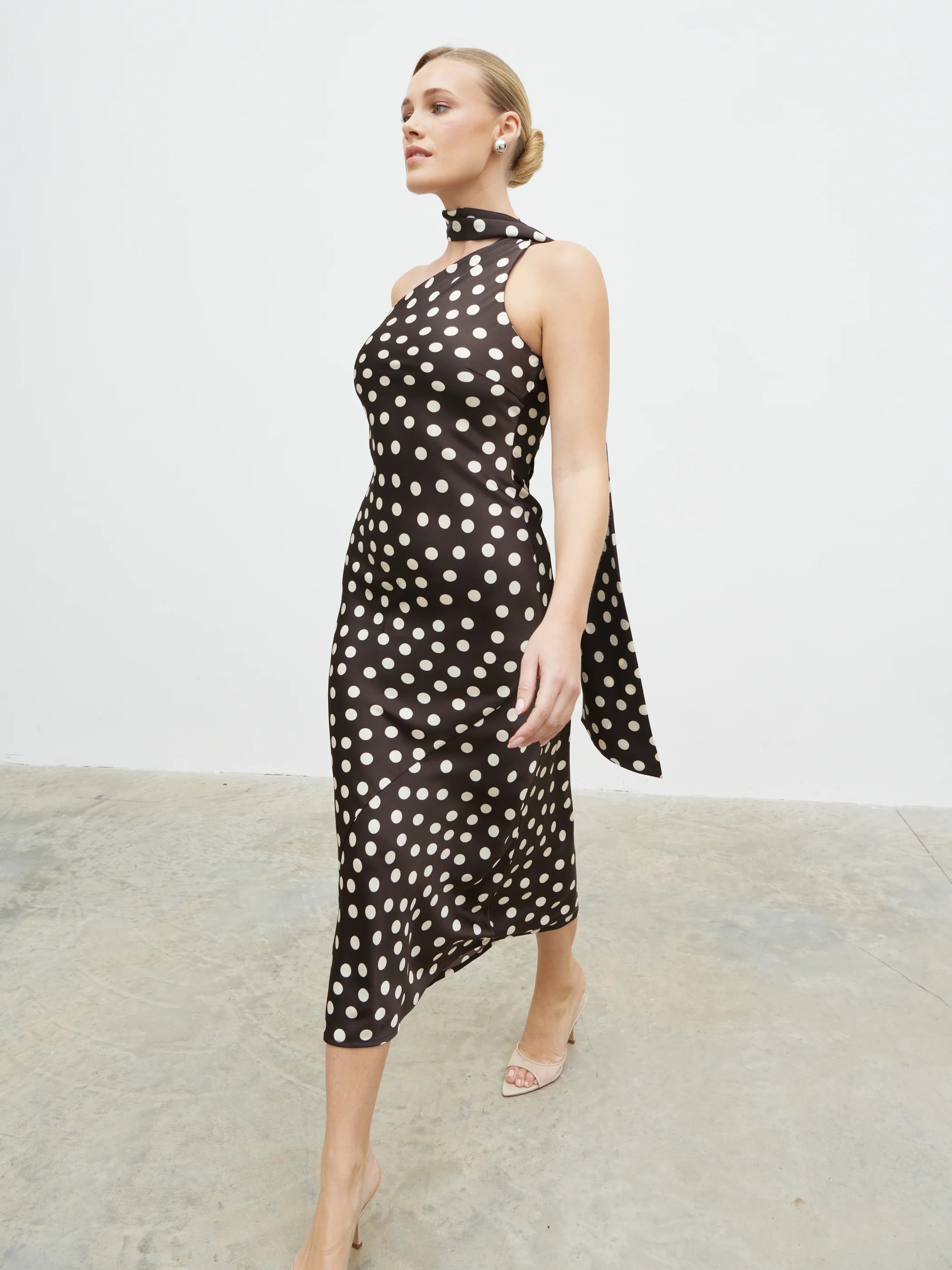 Sheree Midaxi Dress - Brown and Cream Polka Dot | Pretty Lavish (UK)