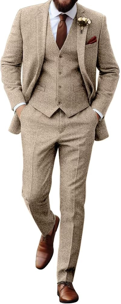 Retro Tweed Herringbone Suit for Men, Slim Fit Mens Suit Tuxedos | Amazon (US)