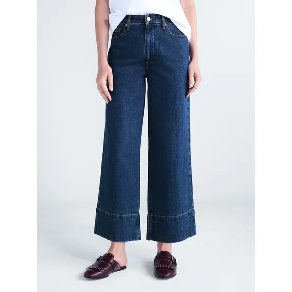 Free Assembly Women's High Rise Wide Leg Cuffed Ankle Jeans, 27” Inseam, Sizes 0-16 | Walmart (US)