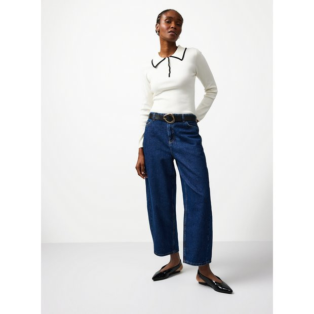 Dark Denim Relaxed Barrel Leg Jeans 12R | Tu Clothing