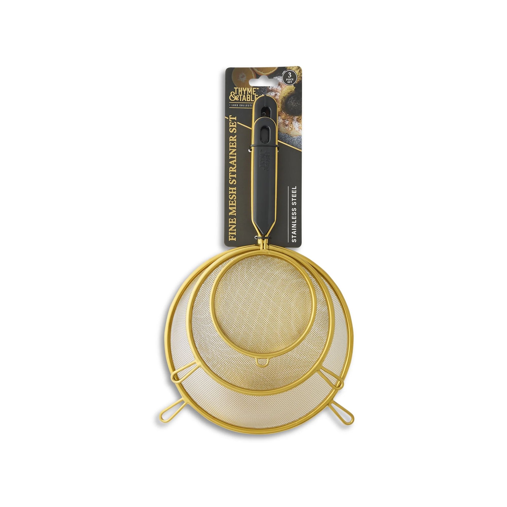 Thyme & Table 3-Piece Fine Mesh Gold Strainer Set | Walmart (US)