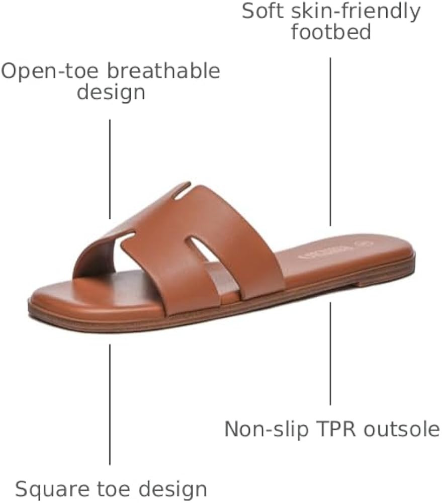 Rihero Women's Dressy Flat Sandals Comfortable Slip On Leather Slide Sandals | Amazon (US)