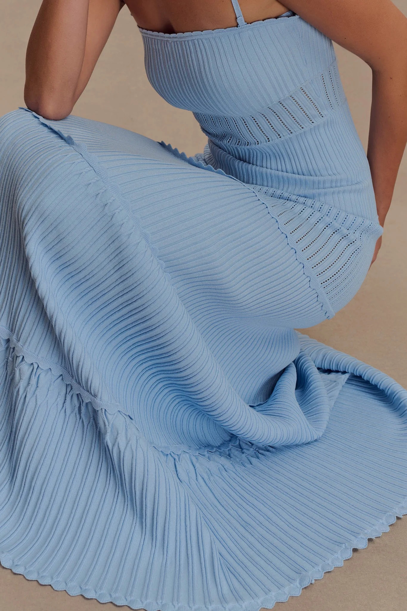 Pointelle Knit Maxi Dress - Cornflower Blue | MESHKI US