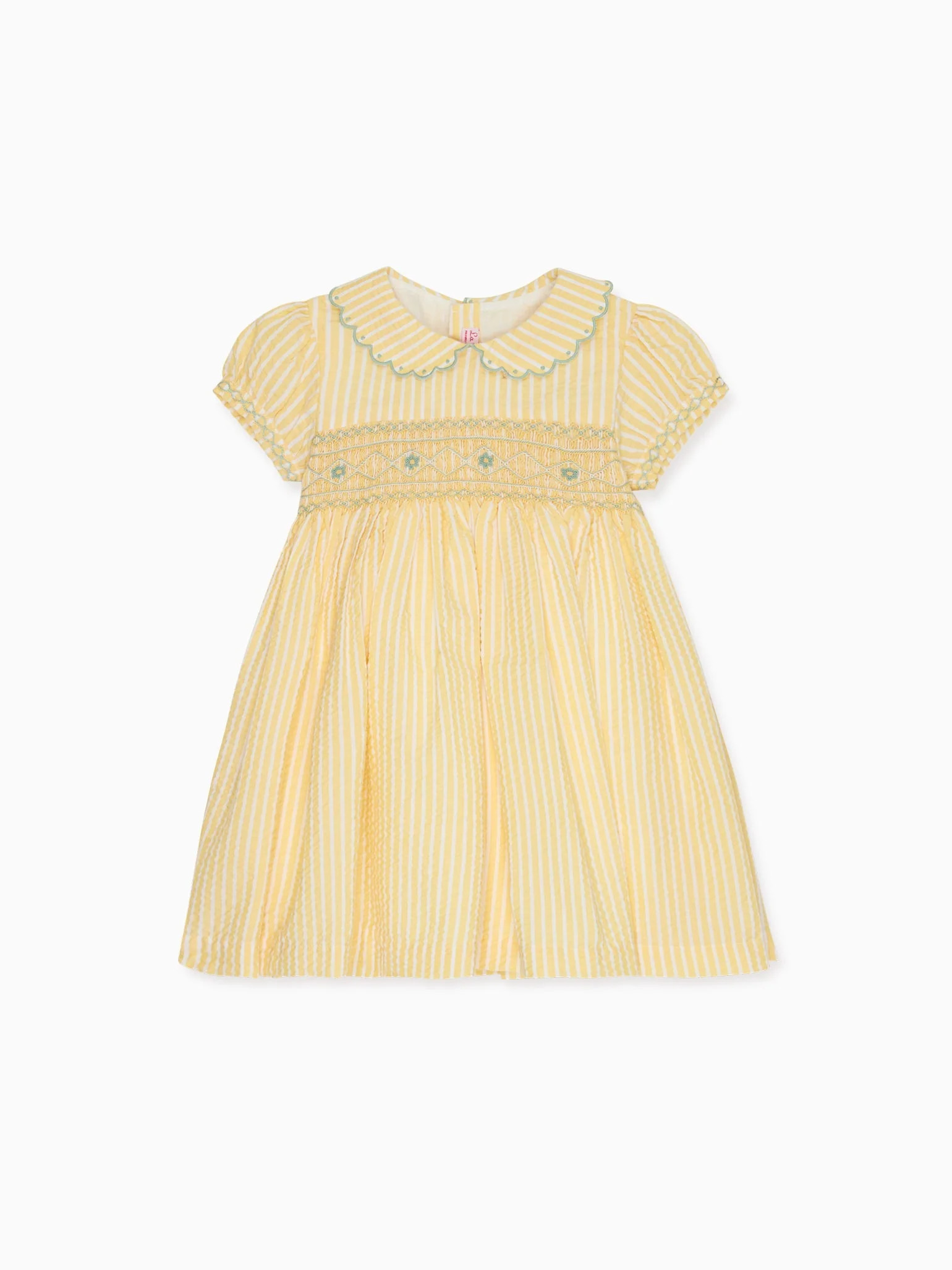 Lemon Stripe Gisella Girl Hand-Smocked Dress | La Coqueta (US)