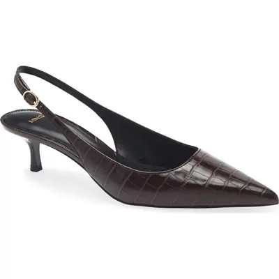 MANGO Croc Embossed Slingback Kitten Heel Pump in Black at Nordstrom, Size 9Us | Nordstrom