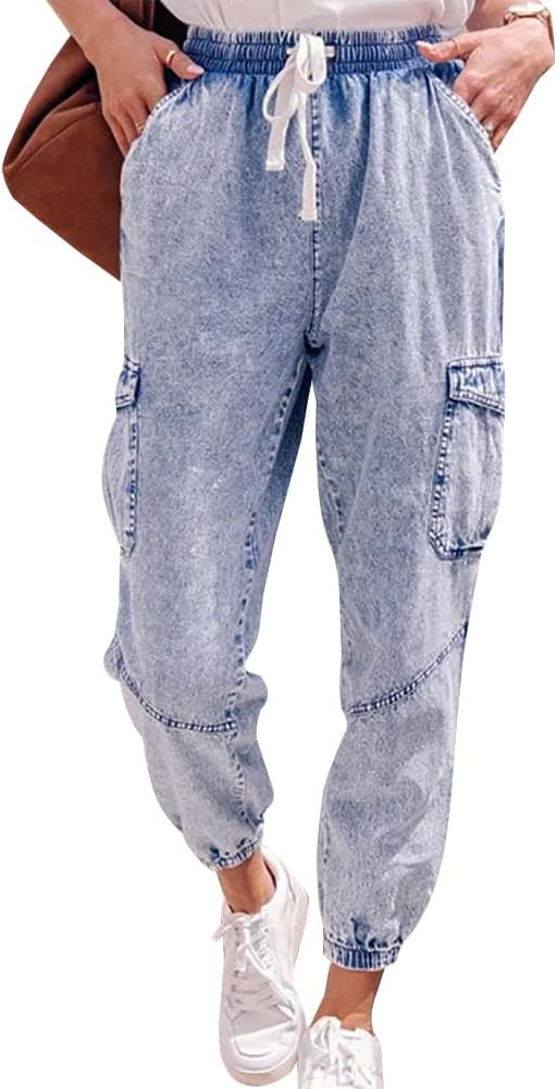 LONGYIDA Jean Joggers for Women High Waisted Drawstring Elastic Waist Stretch Denim Pants | Amazon (US)