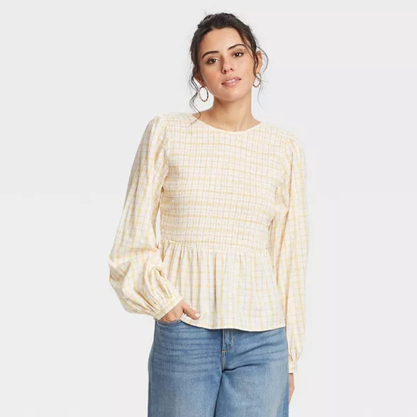 Women's Puff 3/4 Sleeve Smocked Blouse - Universal Thread™ | Target