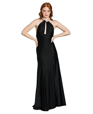 Juniors' Imitation-Pearl Halter Neck Long Gown | Macy's