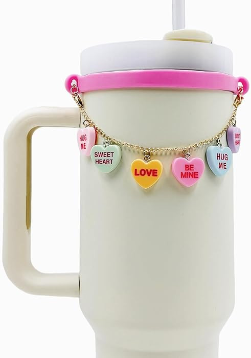 Valentine Heart Stanley Cup Chain, Silicone Ring Tumbler Decoration, Heart Beads Water Bottle Acc... | Amazon (US)