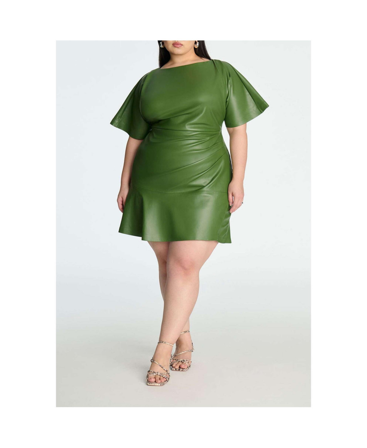 Eloquii Women's Drapey Faux Leather Mini Dress - Bronze green | Macy's