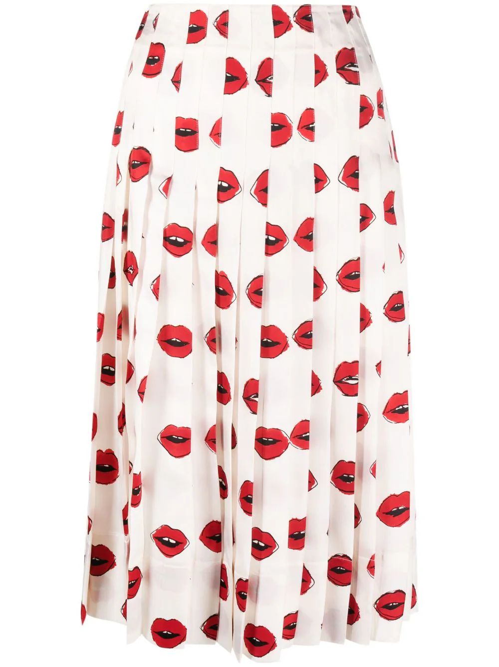 KHAITE Tudi lip-print Pleated Skirt - Farfetch | Farfetch Global