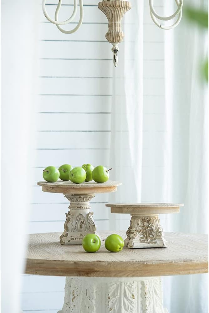 Rustic Farmhouse Décor Plate Cake Stand Distressed Vintage Scrollwork Wood Whitewash 10" x 10" x... | Amazon (US)