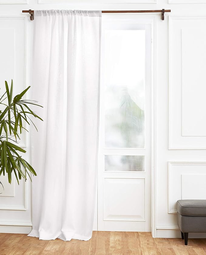 Solino Home Linen Curtain 96 Inches Long – White 52 x 96 Inch Light Filtering Rod Pocket Curtai... | Amazon (US)
