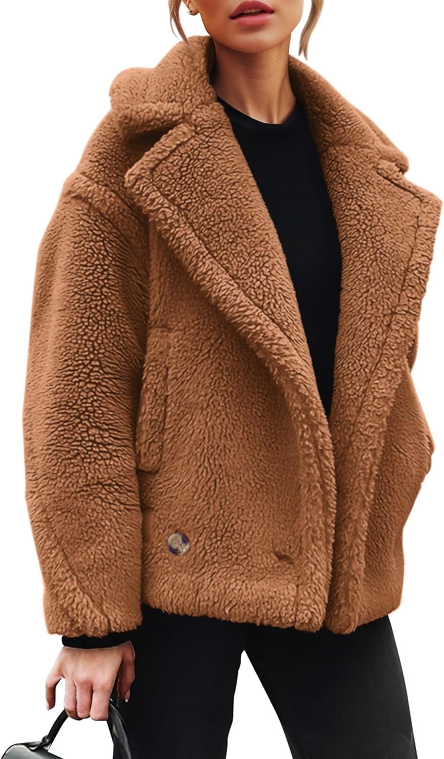 PRETTYGARDEN Womens 2024 Winter Fashion Sherpa Coats Lapel Fleece Jacket Long Sleeve Pockets Faux... | Amazon (US)