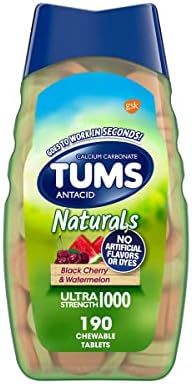 TUMS Naturals Ultra Strength Antacid Chews for Heartburn Relief, Black Cherry & Watermelon - 190 ... | Amazon (US)