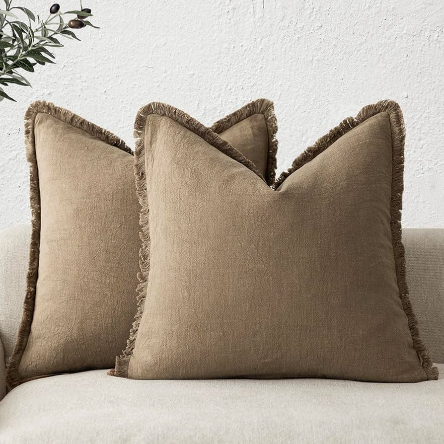 Foindtower Set of 2 Decorative Linen Fringe Throw Pillow Covers Cozy Boho Farmhouse Cushion Cover... | Amazon (US)