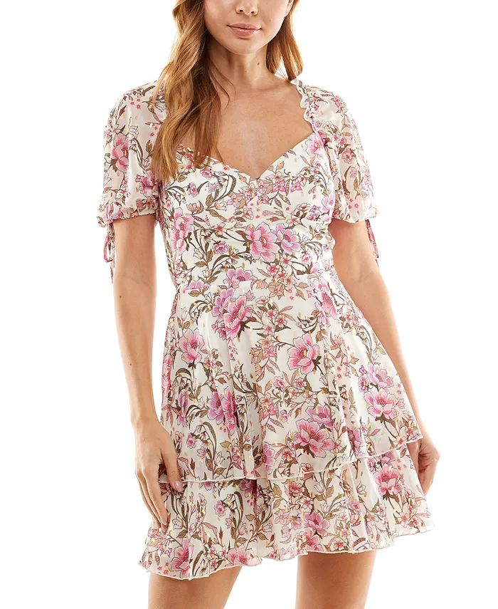 Juniors' Floral-Print Tiered Fit & Flare Dress | Macys (US)