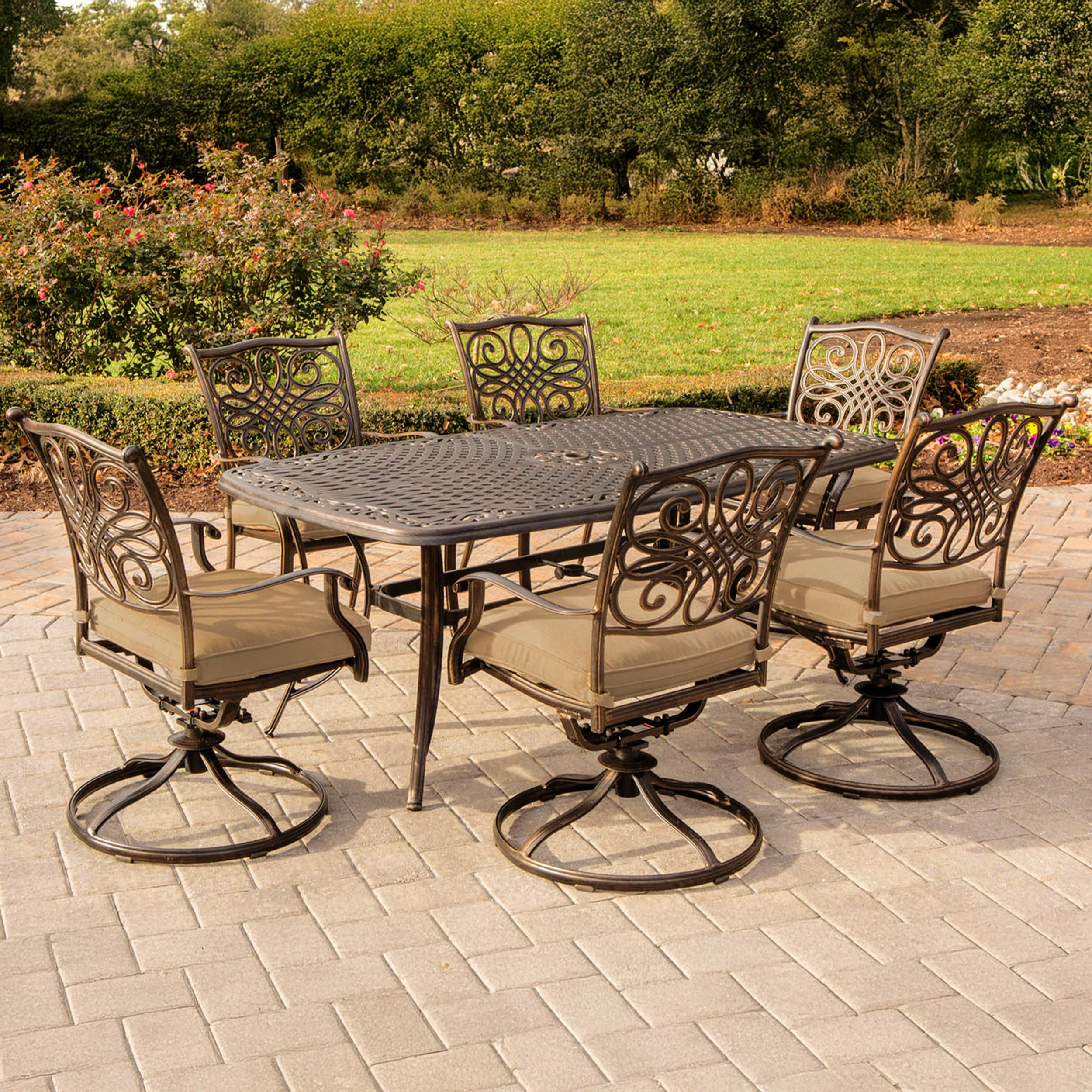 Hanover Traditions 7 -Piece Bronze Patio Dining Set Aluminum Rectangle Table with 6 Tan Cushions ... | Lowe's