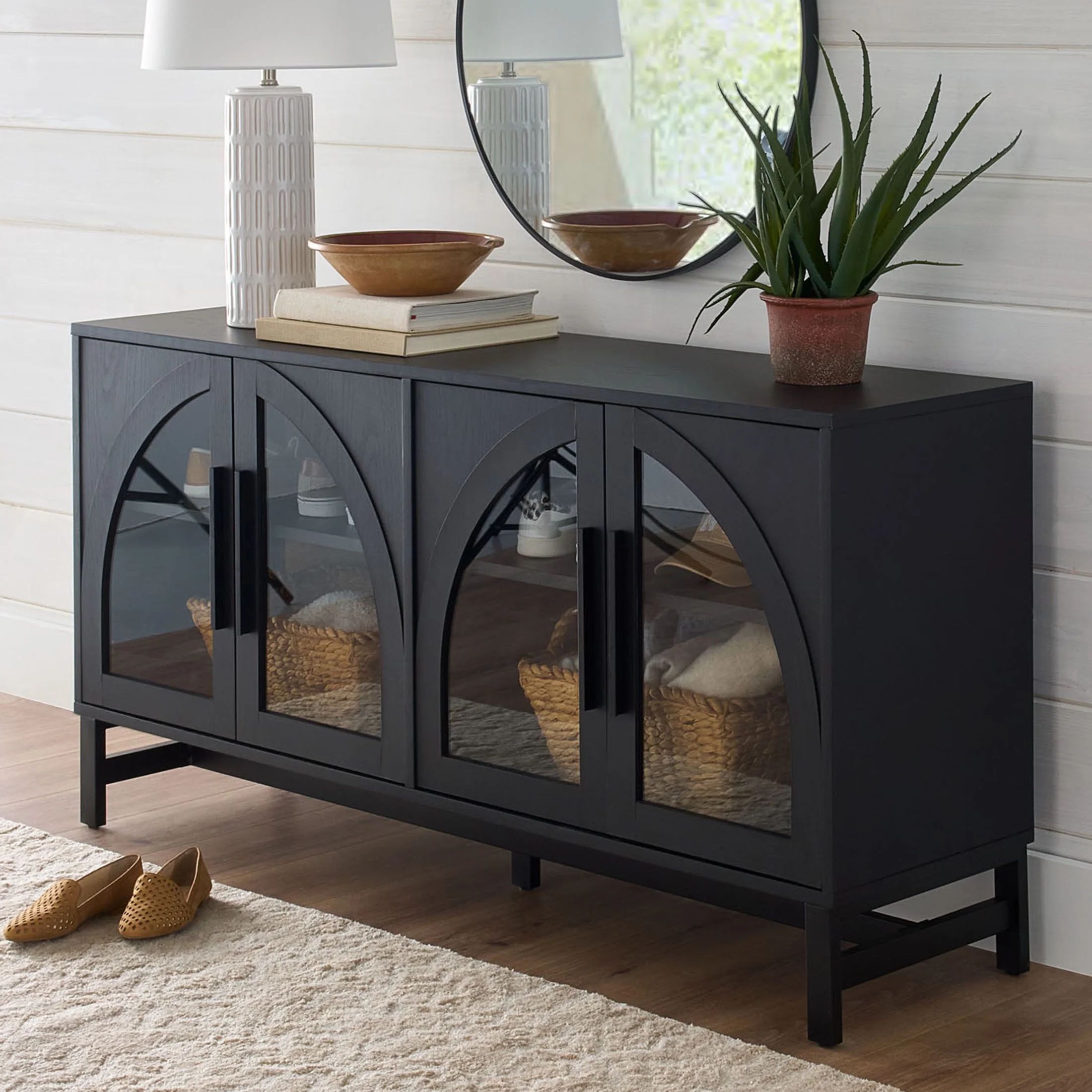 Better Homes & Gardens Juliet Arc TV Stand for TVs up to 65”, Black Wood Finish | Walmart (US)