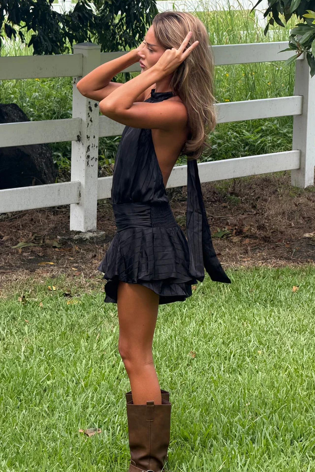 Glossy Moves Satin Halter Romper | Windsor Stores