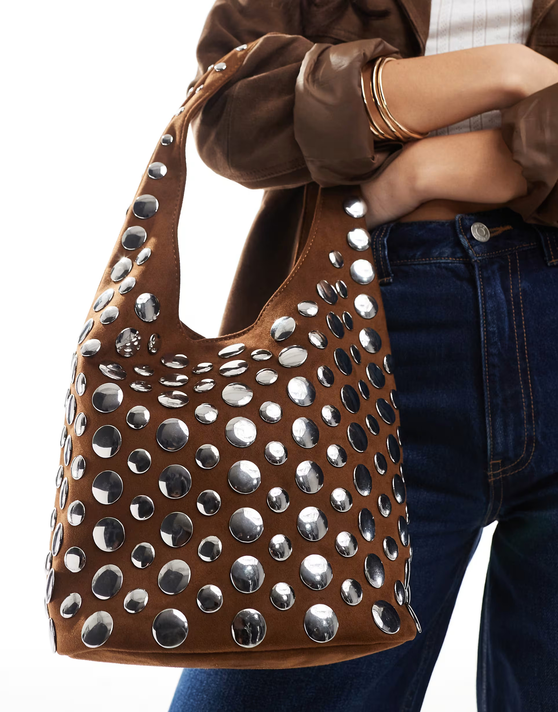 Stradivarius studded shoulder bag in brown | ASOS | ASOS (Global)
