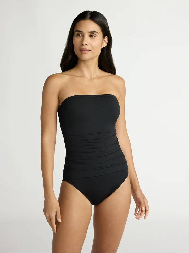 Time and Tru Women's and Women's Plus Strapless Bandeau One Piece Swimsuit, Sizes XS-2X | Walmart (US)