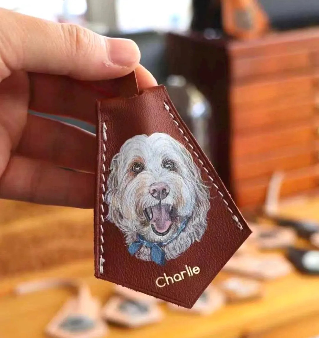 Hand-Painted Pet Portrait Bag Charm, Personalized Leather Keychain, Dog/Cat Bag Tag, Christmas Gi... | Etsy (US)