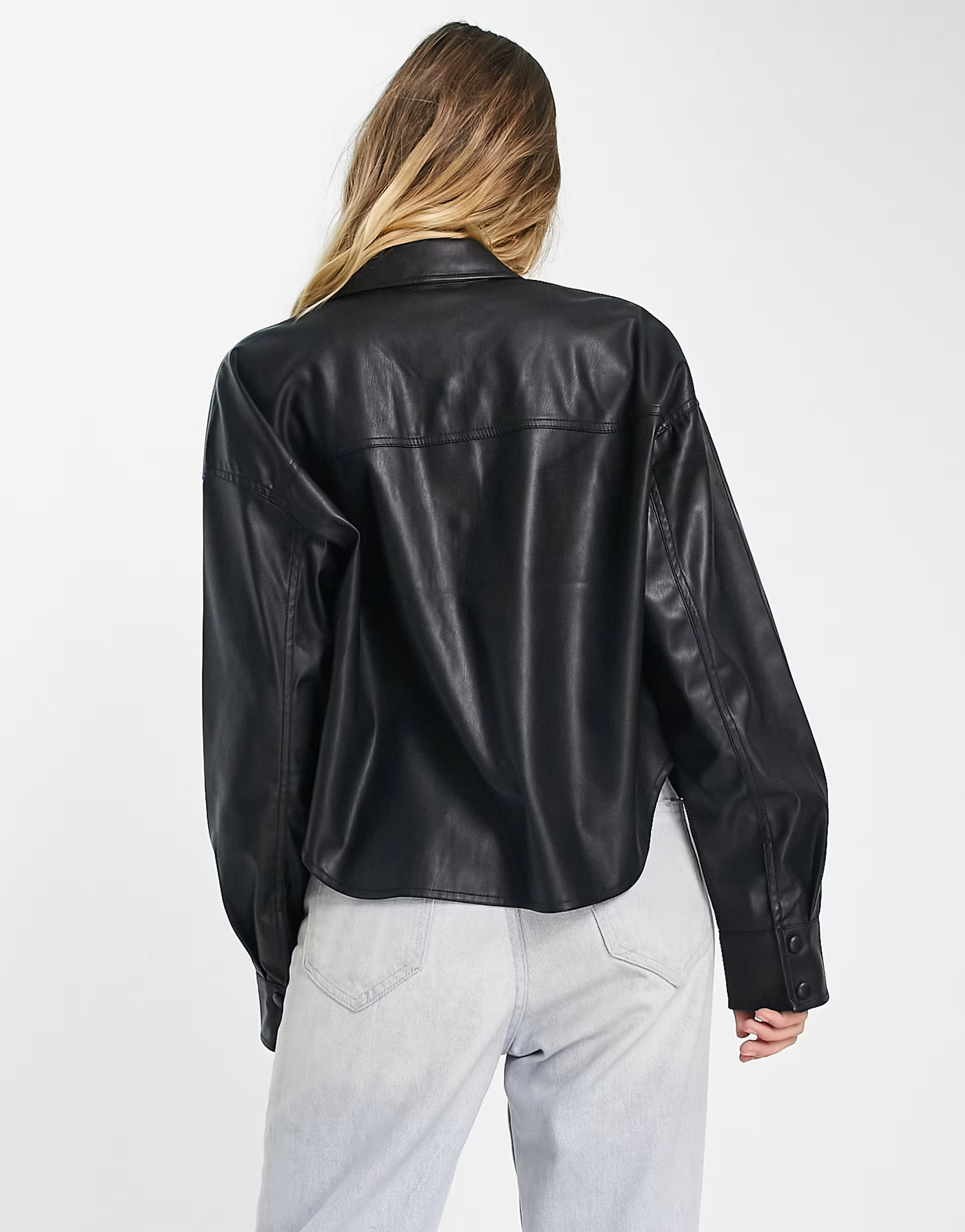 Only long sleeve cropped faux leather shirt in black | ASOS (Global)