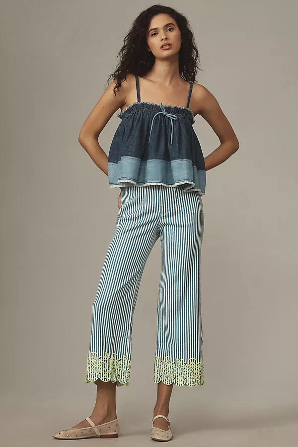 The Colette Cropped Wide-Leg Pants by Maeve: Embroidered Linen Edition | Anthropologie (US)