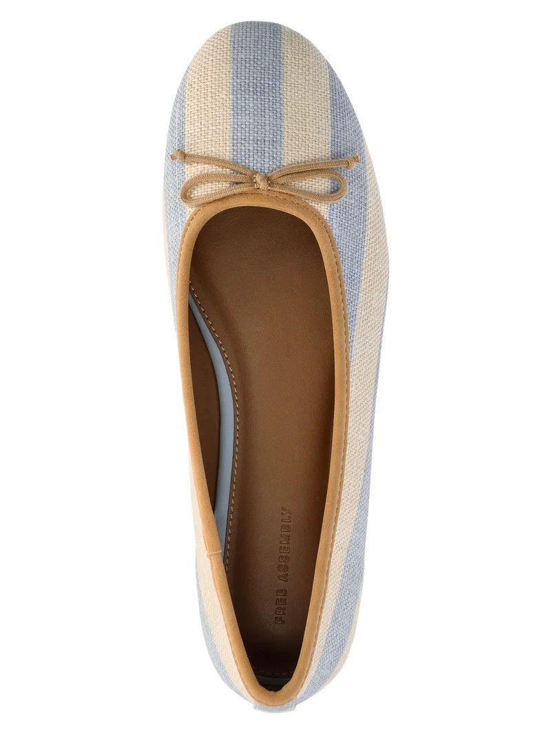Free Assembly Women's Raffia Striped Ballet Flats with Bow | Walmart (US)