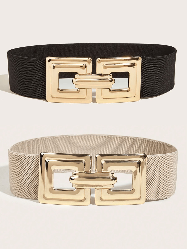 2pcs/Set Square Buckle Elastic Waist Belt For All Seasons; Matches With Coats Or Long Skirts Hall... | SHEIN