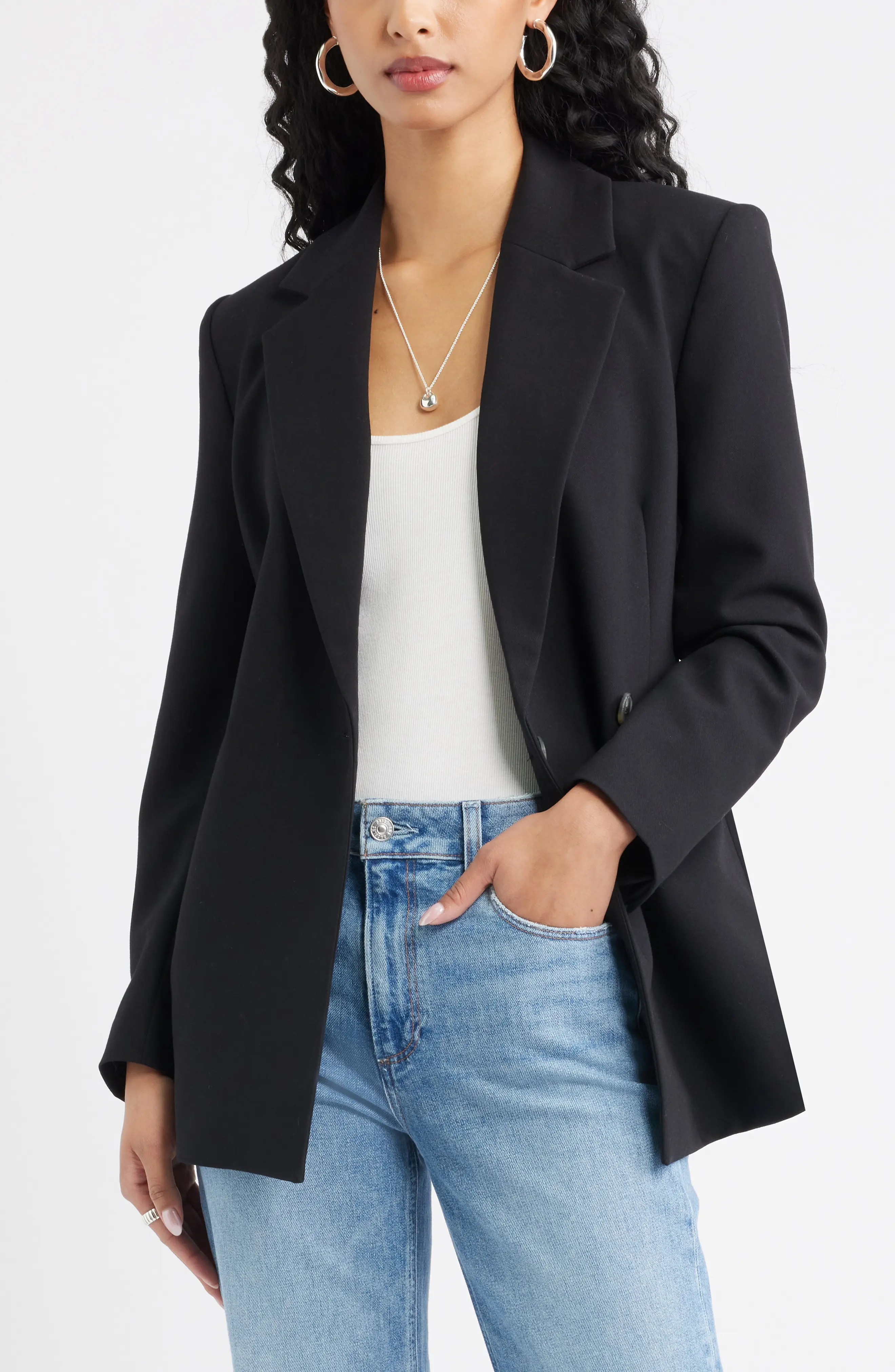 Open Edit The Icon Double Breasted Blazer in Black at Nordstrom, Size Large | Nordstrom