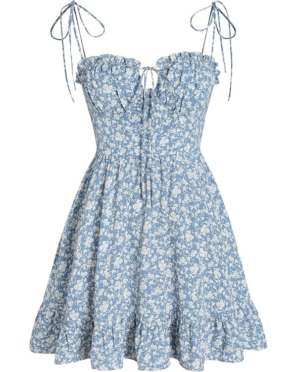 CIDER Santorini Beach Vacation Ditsy Floral Tie Shoulder Mini Dress | Amazon (US)