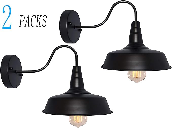 BRIGHTESS #61 Retro Black Wall Sconce Lighting Gooseneck Barn Flat Lights Industrial Vintage Farm... | Amazon (US)