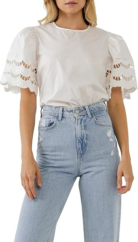 Mixed Media Lace Trim Knit Top | Amazon (US)