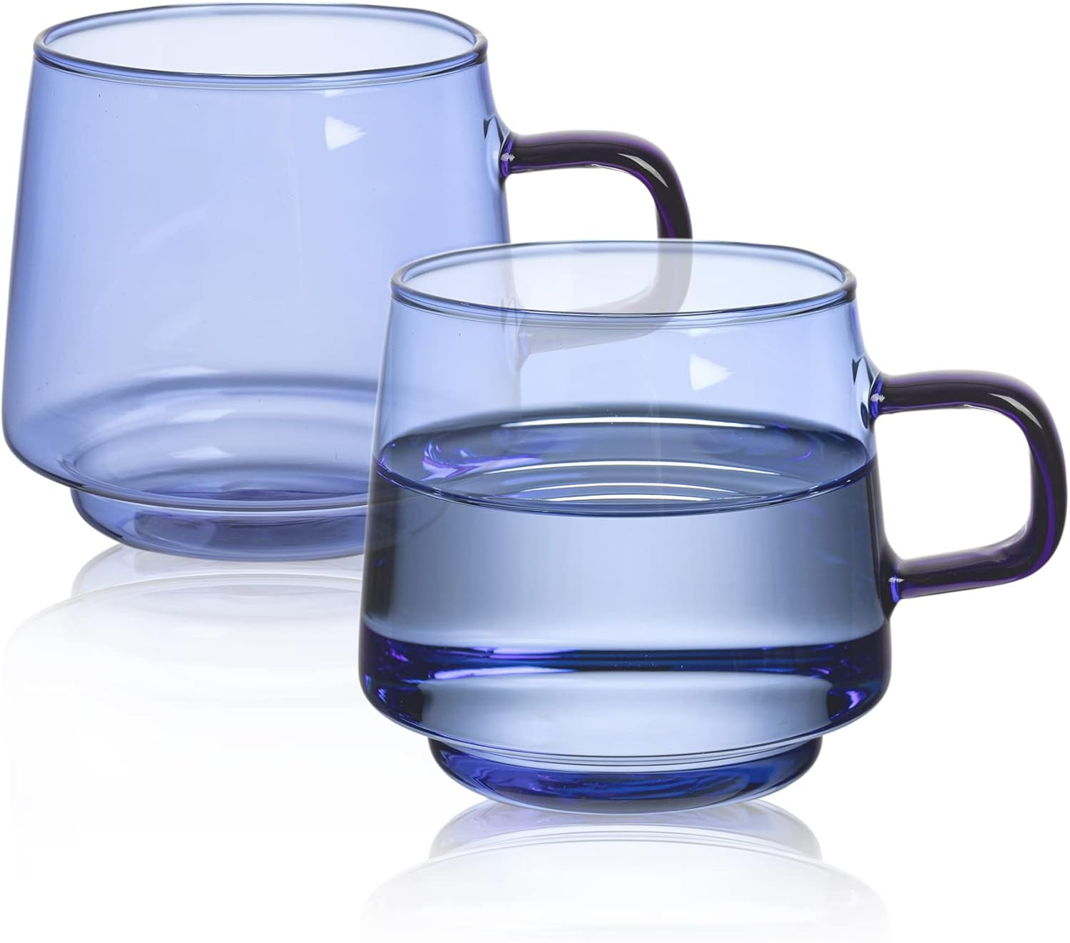 Joeyan Blue Glass Coffee Cups,Small Coffee Mugs with Handle,Vintage Colored Tea Cup,Stackable Gla... | Amazon (US)