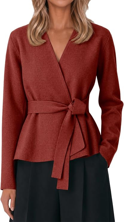 Cicy Bell Womens Open Front Belted Cardigan Long Sleeve Casual Knit Sweater | Wrap Cardigan, V Ne... | Amazon (US)