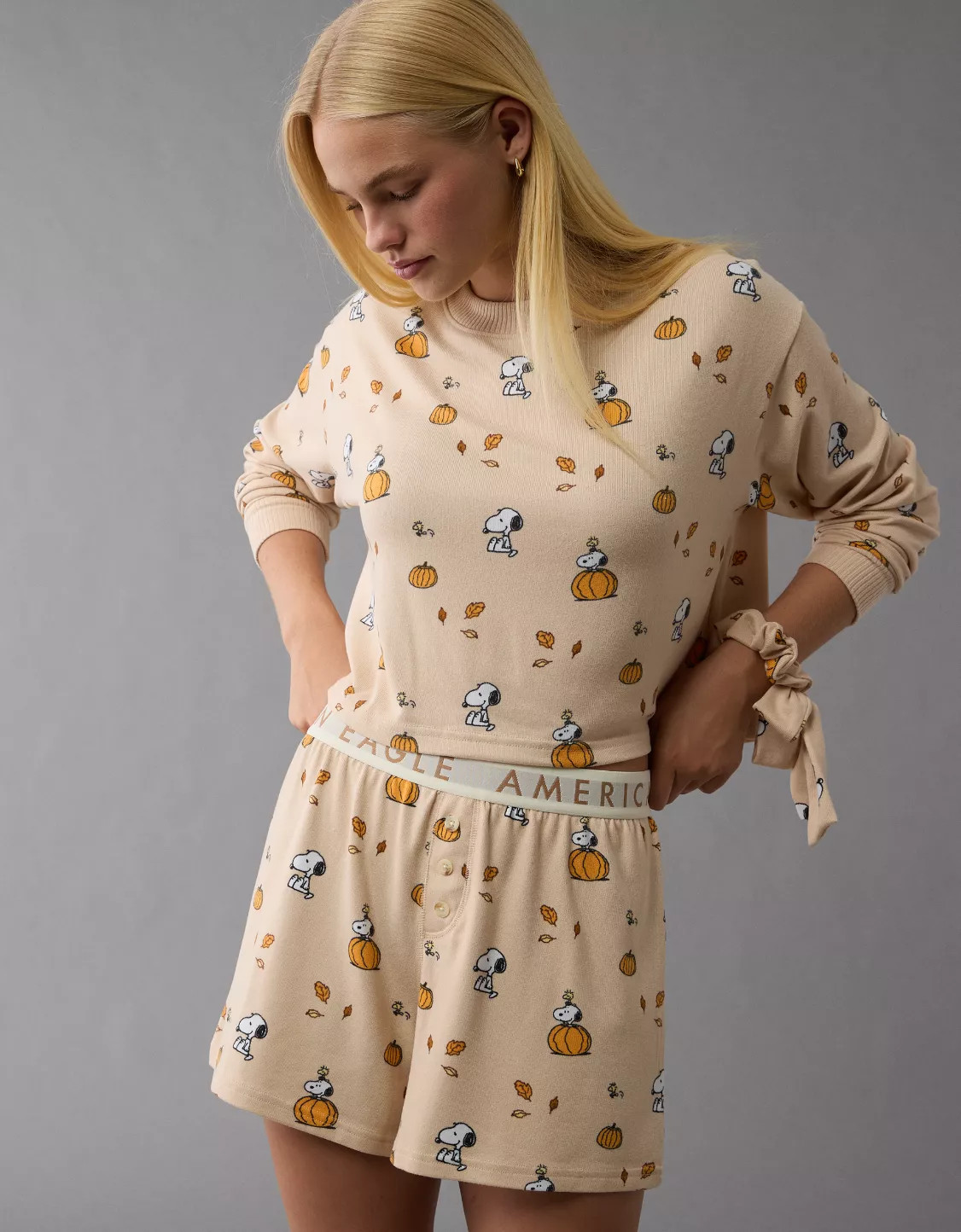 AE Peanuts Fall Pumpkin Plush PJ Set | American Eagle Outfitters (US & CA)
