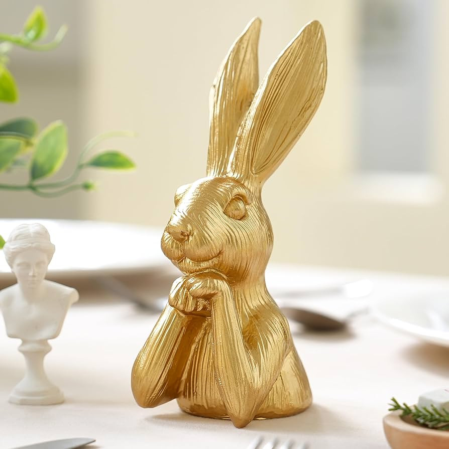 Gold Bunny Statue, Resin Easter Bunny Figurine, Golden Rabbit Head Bust Sculpture, Thinking Bunni... | Amazon (US)