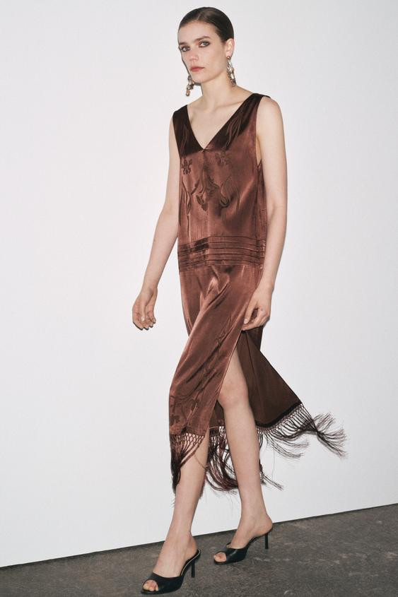 EMBROIDERED FRINGED DRESS ZW COLLECTION | Zara UK