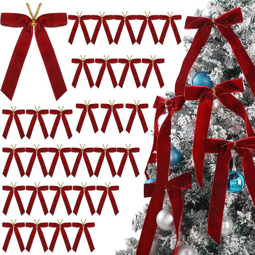 Riceshoot 30 Pcs Velvet Christmas Bow for Christmas Tree, Rustic Crafts Gift Bows, Christmas Garl... | Amazon (US)