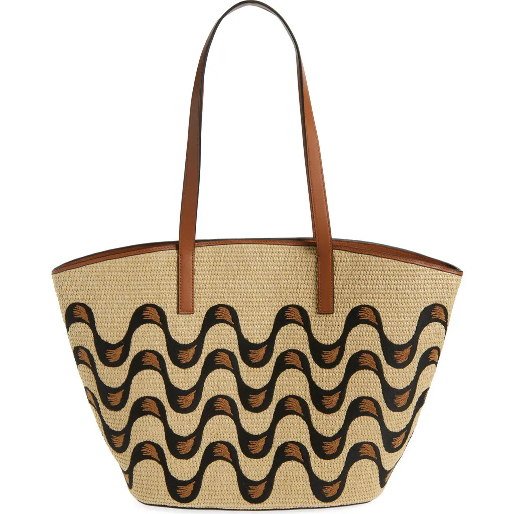 FARM Rio Large Embroidered Raffia Basket Tote in Natural Raffia And Black at Nordstrom | Nordstrom
