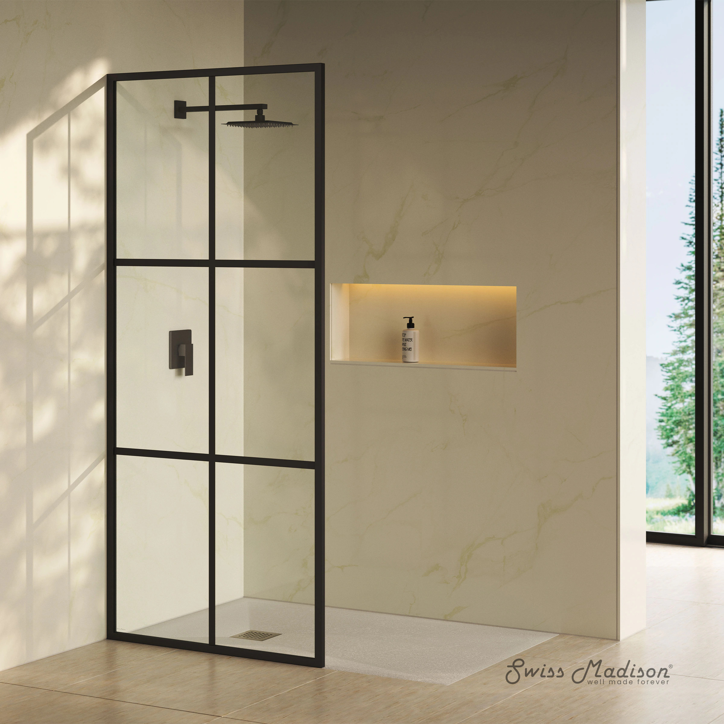 Swiss Madison Tours Matte Black 34-in W x 76-in H Framed Clear Glass Fixed Shower door | SM-25-SDTOU01MB | Lowe's