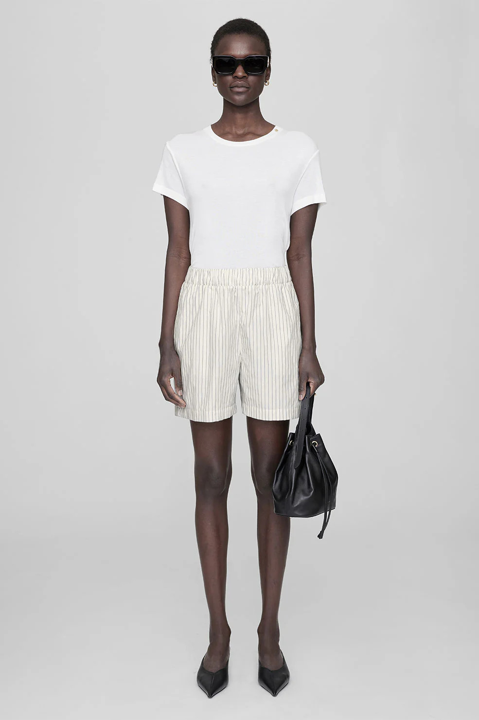 Ren Short - Ivory And Blue Monogram Stripe | Anine Bing