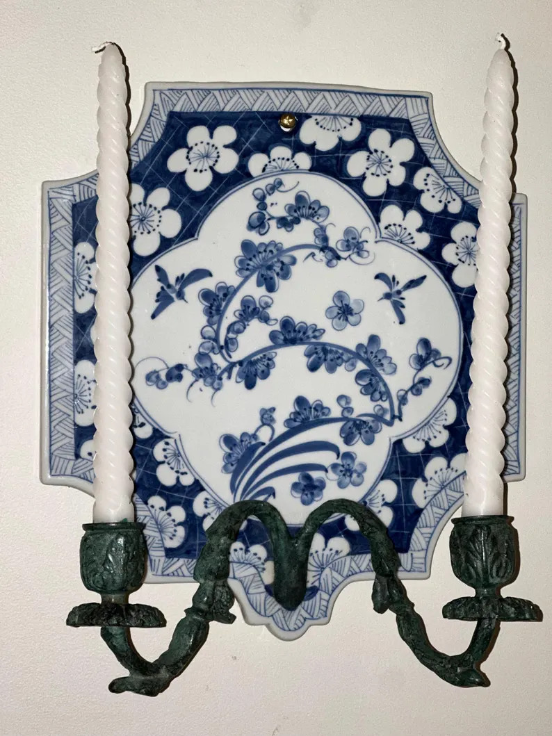 Vintage Maitland Smith Chinoiserie-style Ceramic Double Candle Wall Sconce - Etsy | Etsy (Global)