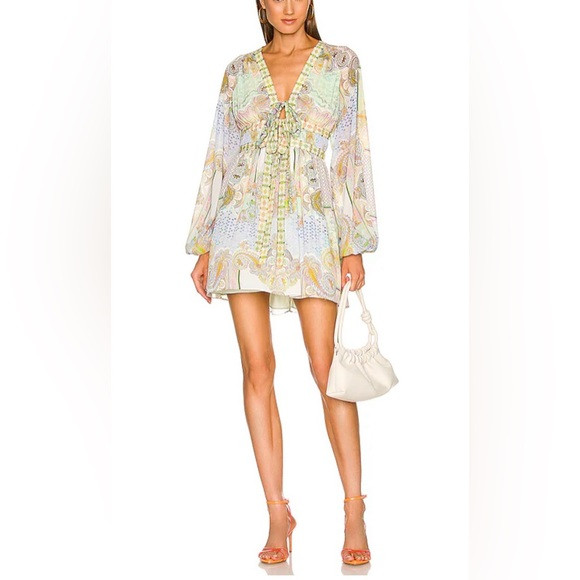 Alexis Tessie Mini Dress In Rococco Pastel Paisley Chiffon Tie Front Size Small | Poshmark