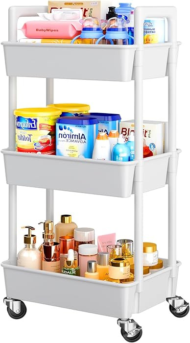 Pipishell 3 Tier Rolling Cart Organizer, Plastic Rolling Cart with Lockable Wheels & Reinforced H... | Amazon (US)